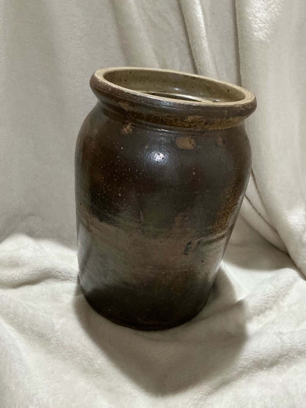 Antique Stoneware Storage Jar Crock Brown Glaze
